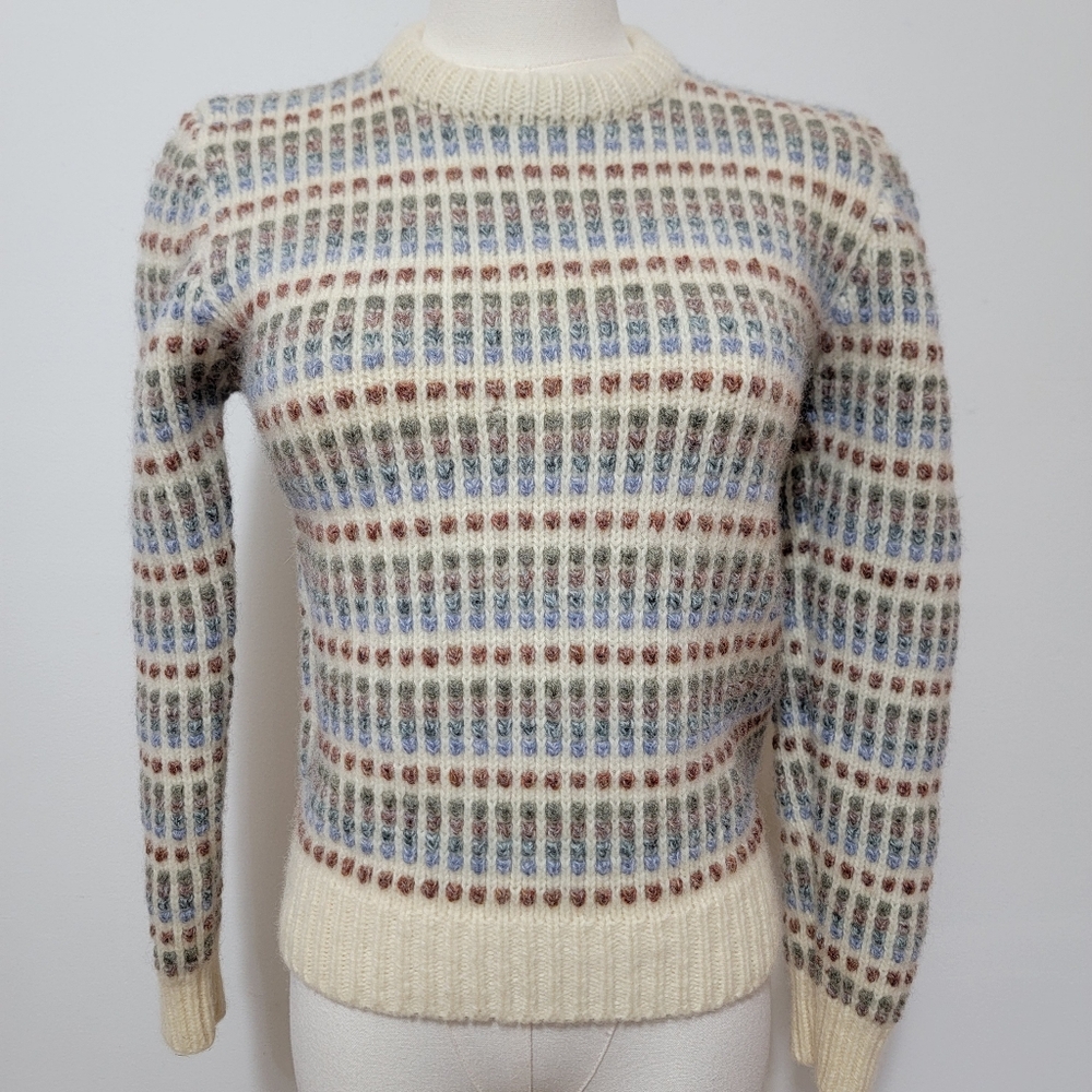 Vintage Chunky Knit Wool sweater neutral Multicolor Jumper Small 38